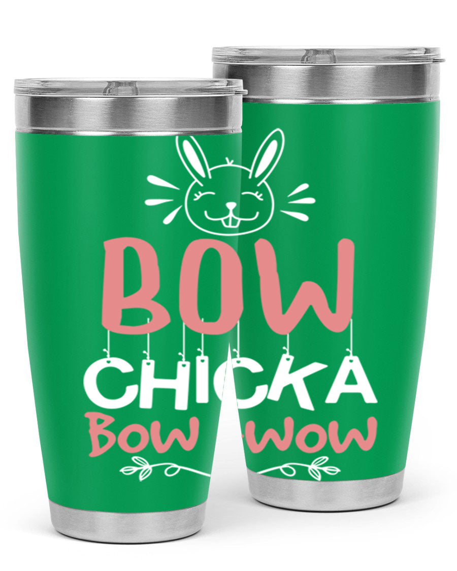 Bow Chicka Bow Wow 20oz Tumbler in stainless steel with a copper lining, featuring a drink-thru lid, ideal for hot and cold beverages.