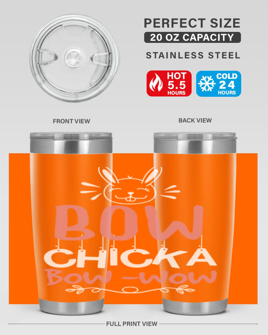 Bow Chicka Bow Wow 20oz Tumbler in stainless steel with a copper lining, featuring a drink-thru lid, ideal for hot and cold beverages.