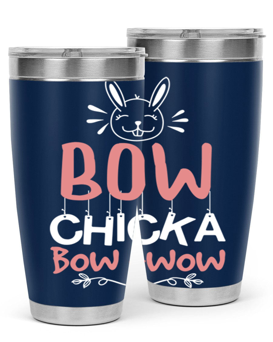 Bow Chicka Bow Wow 20oz Tumbler in stainless steel with a copper lining, featuring a drink-thru lid, ideal for hot and cold beverages.