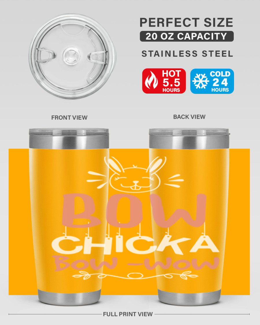 Bow Chicka Bow Wow 20oz Tumbler in stainless steel with a copper lining, featuring a drink-thru lid, ideal for hot and cold beverages.