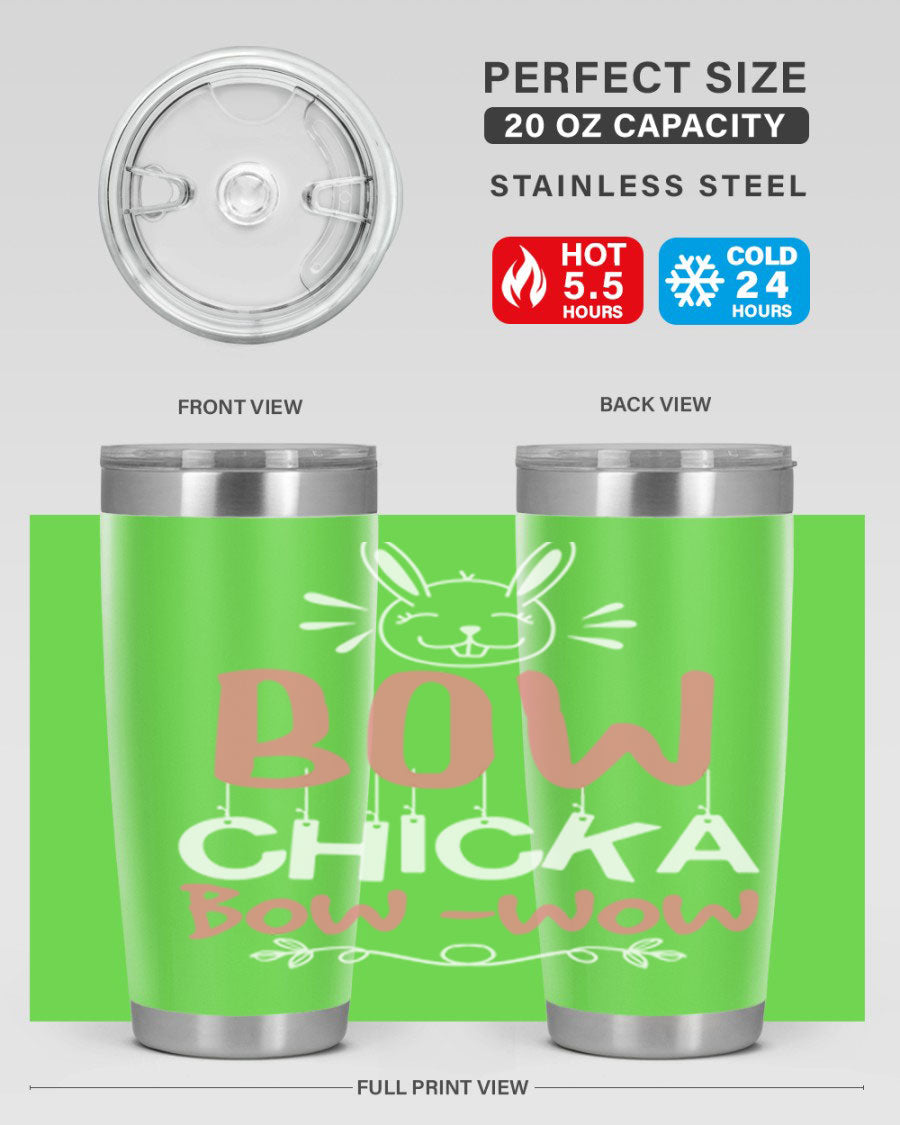 Bow Chicka Bow Wow 20oz Tumbler in stainless steel with a copper lining, featuring a drink-thru lid, ideal for hot and cold beverages.