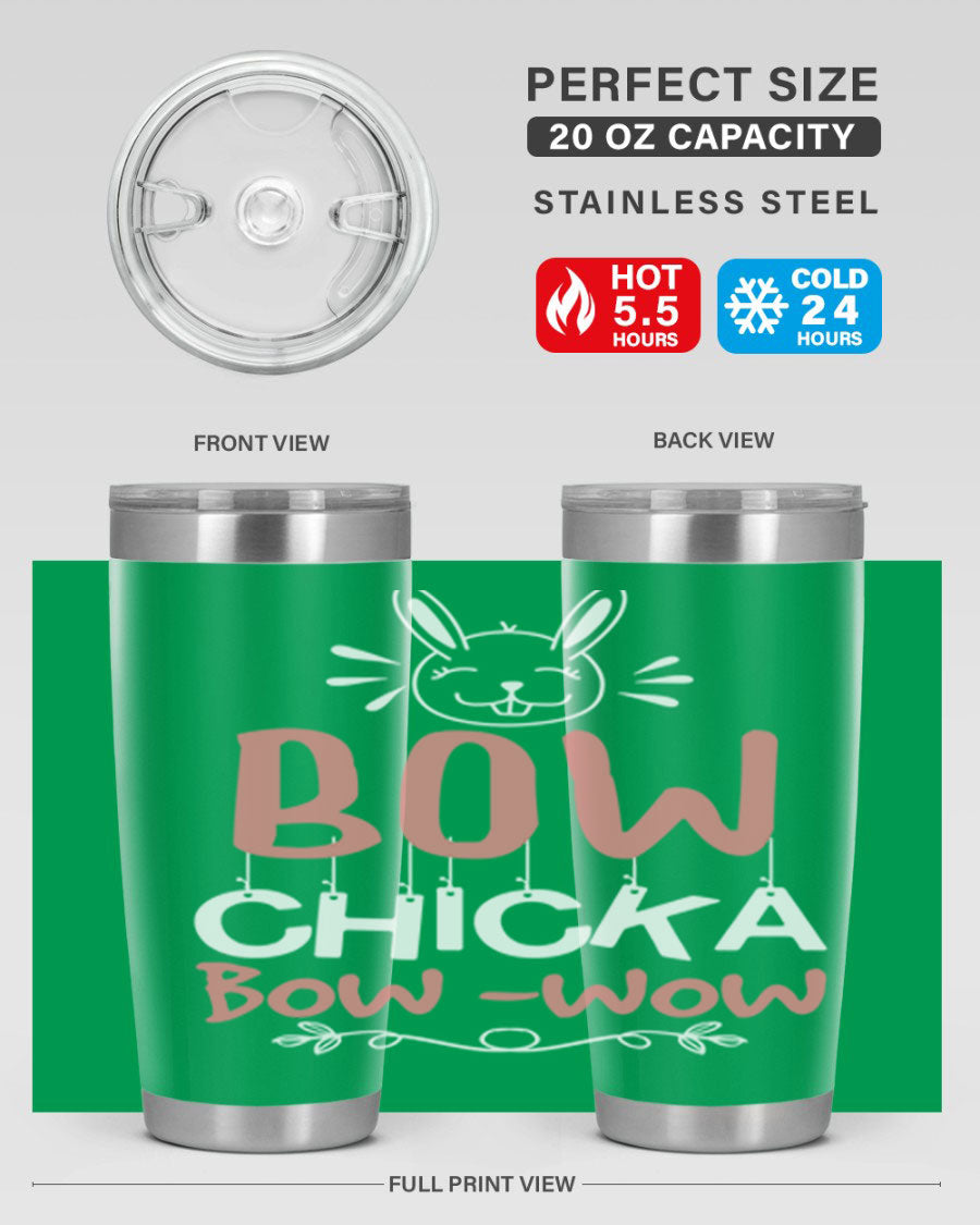 Bow Chicka Bow Wow 20oz Tumbler in stainless steel with a copper lining, featuring a drink-thru lid, ideal for hot and cold beverages.