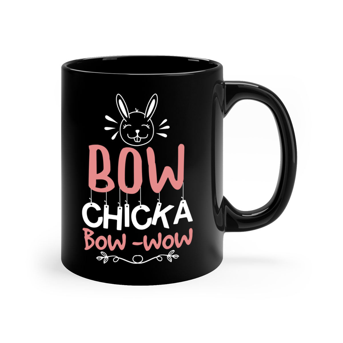 Bow Chicka Bow Wow Mug with colorful handle and glossy finish, available in multiple colors and sizes.