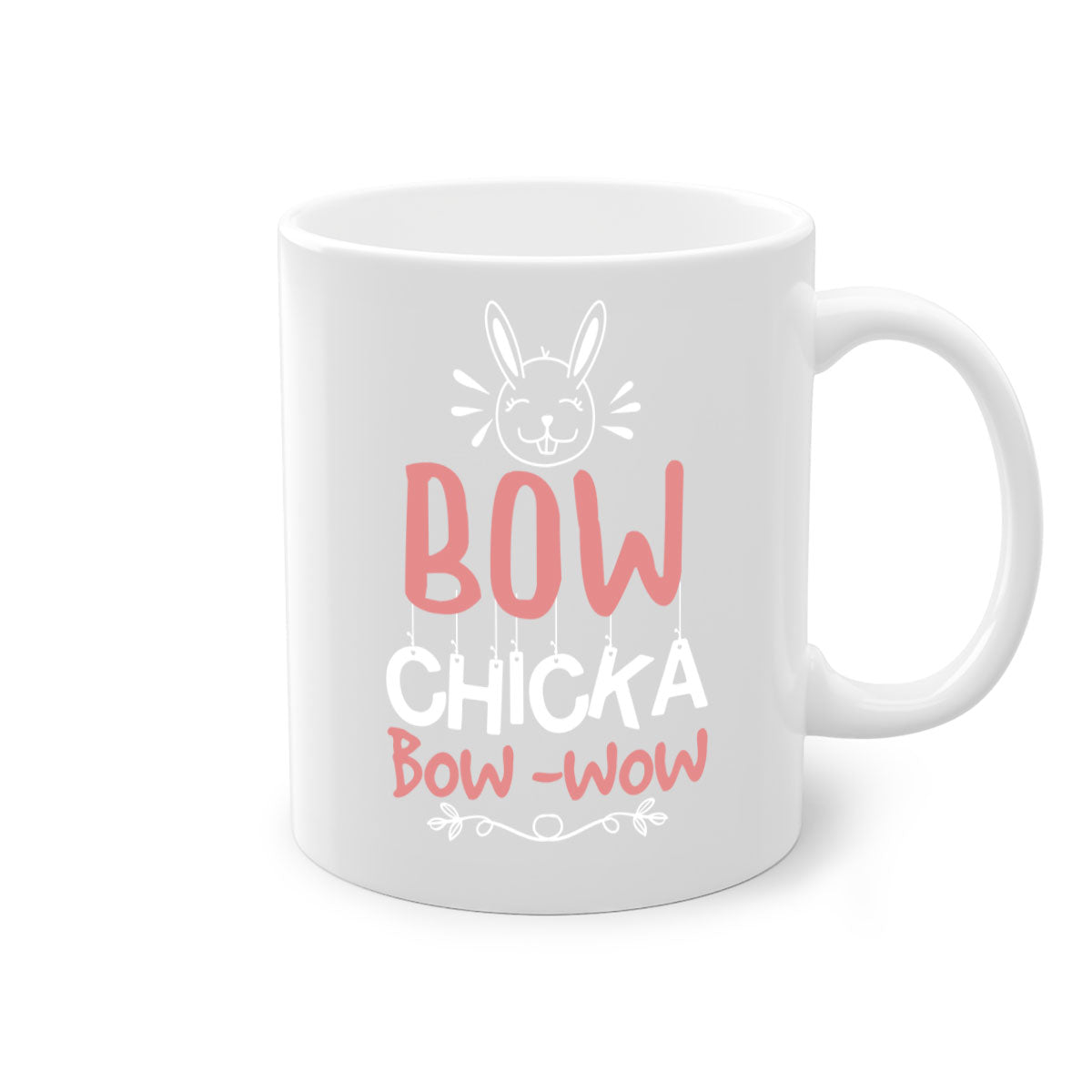 Bow Chicka Bow Wow Mug with colorful handle and glossy finish, available in multiple colors and sizes.