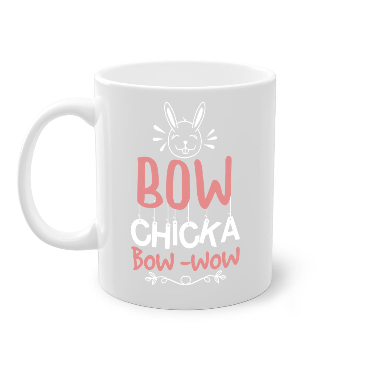 Bow Chicka Bow Wow Mug with colorful handle and glossy finish, available in multiple colors and sizes.