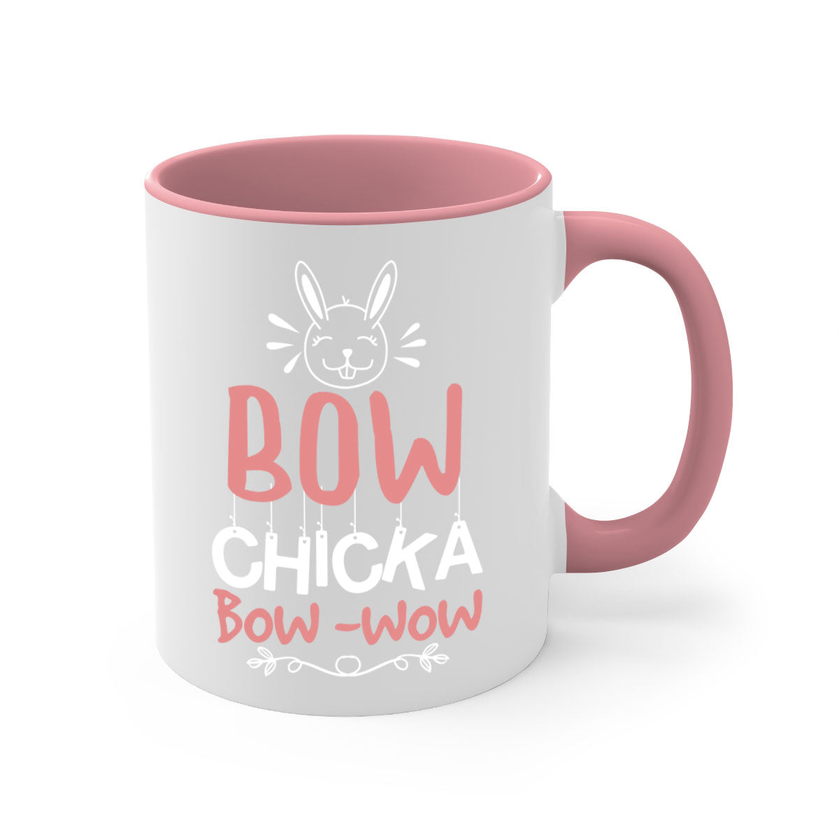 Bow Chicka Bow Wow Mug with colorful handle and glossy finish, available in multiple colors and sizes.