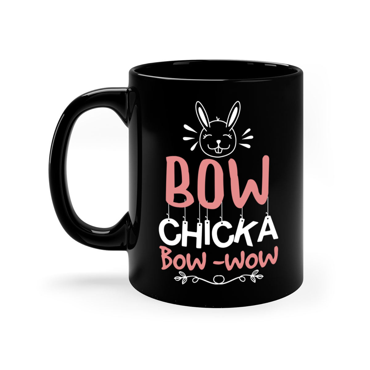 Bow Chicka Bow Wow Mug with colorful handle and glossy finish, available in multiple colors and sizes.