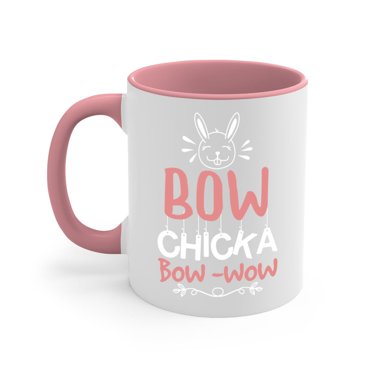 Bow Chicka Bow Wow Mug with colorful handle and glossy finish, available in multiple colors and sizes.