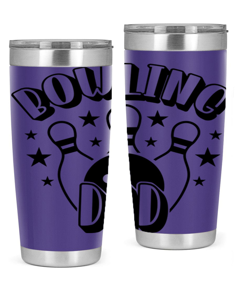 Bowling Dad 1406# Tumbler in stainless steel with a drink-thru lid, showcasing its sleek design and vibrant print.