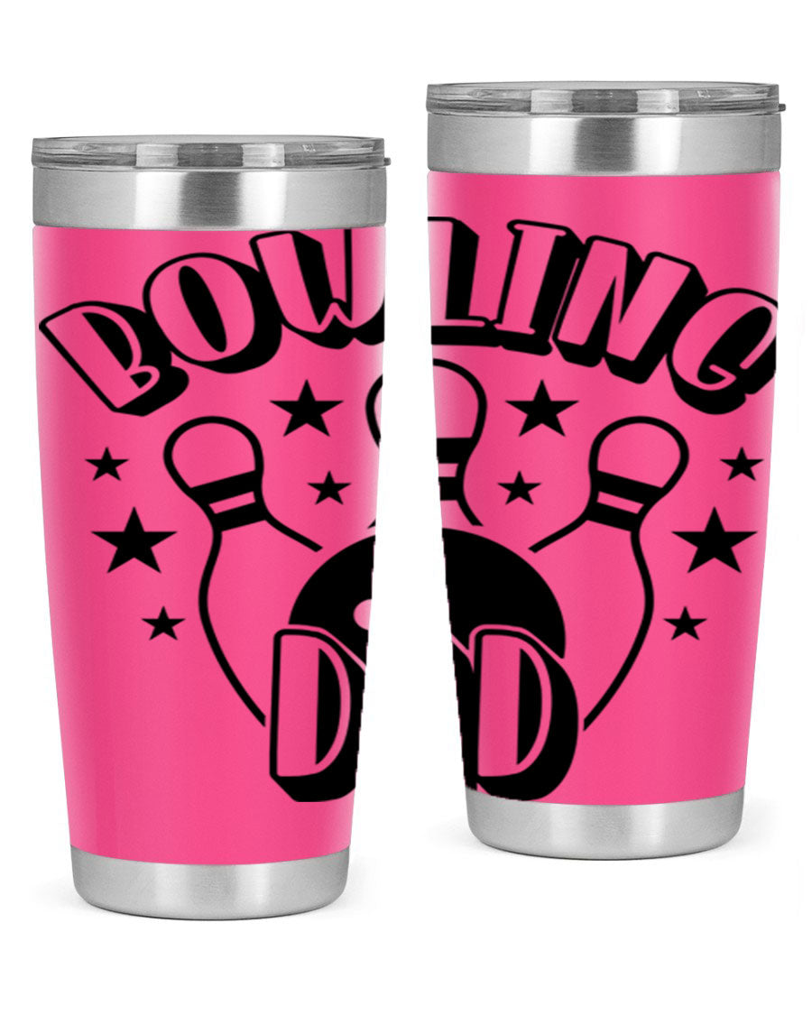 Bowling Dad 1406# Tumbler in stainless steel with a drink-thru lid, showcasing its sleek design and vibrant print.