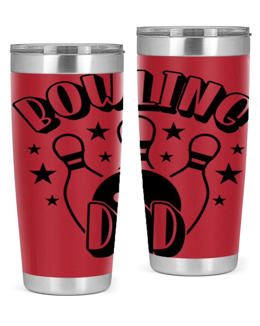 Bowling Dad 1406# Tumbler in stainless steel with a drink-thru lid, showcasing its sleek design and vibrant print.