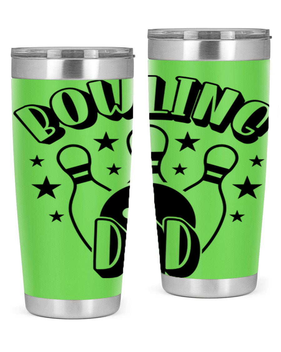 Bowling Dad 1406# Tumbler in stainless steel with a drink-thru lid, showcasing its sleek design and vibrant print.