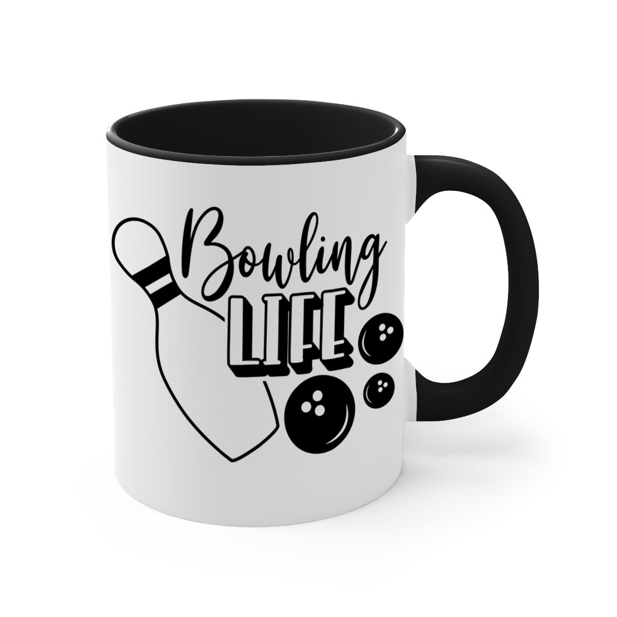 Bowling Life 1405# Mug with colorful handle and glossy finish, available in multiple colors and sizes.