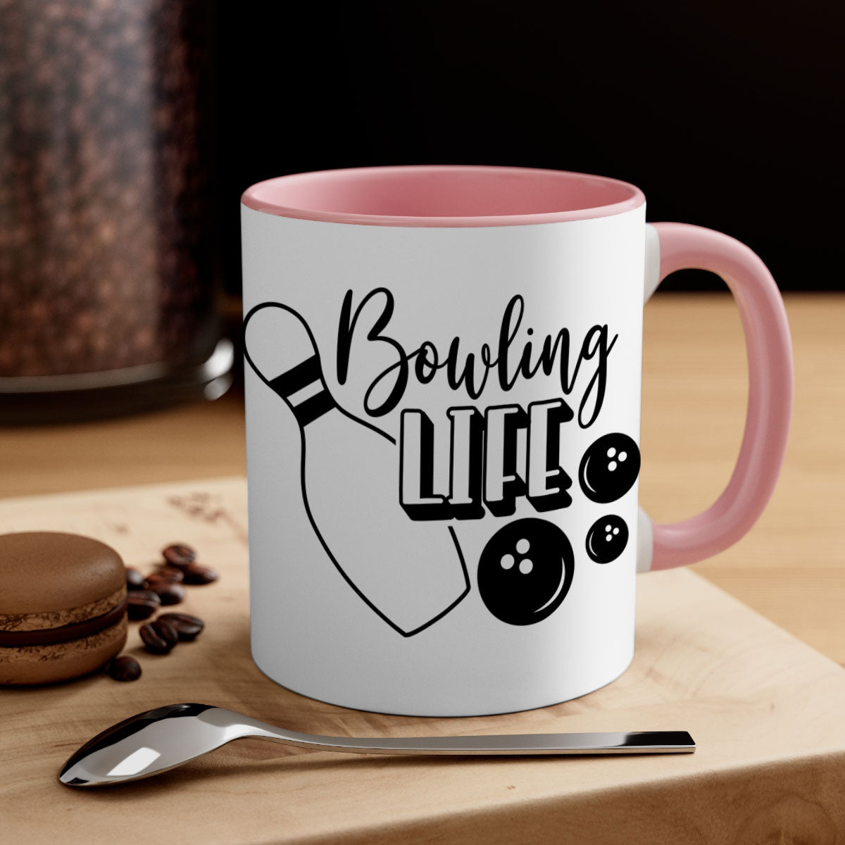 Bowling Life 1405# Mug with colorful handle and glossy finish, available in multiple colors and sizes.