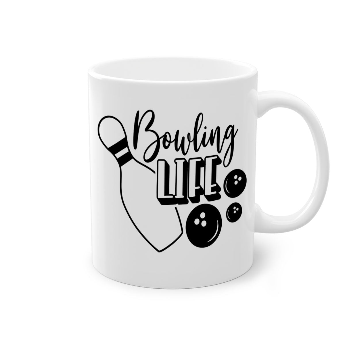 Bowling Life 1405# Mug with colorful handle and glossy finish, available in multiple colors and sizes.