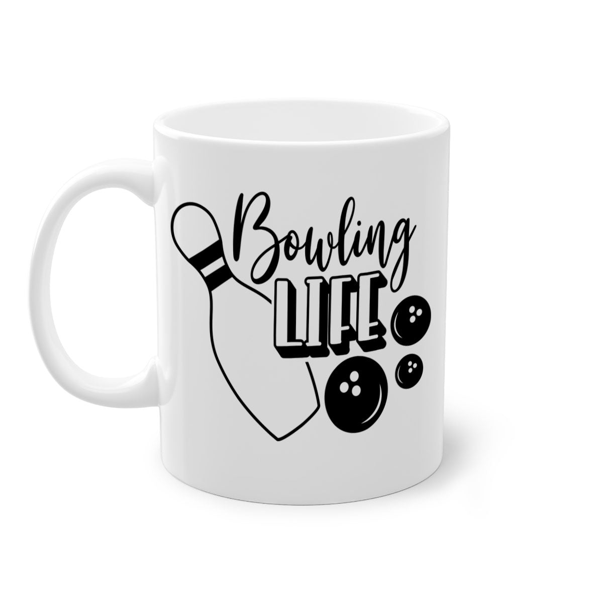 Bowling Life 1405# Mug with colorful handle and glossy finish, available in multiple colors and sizes.