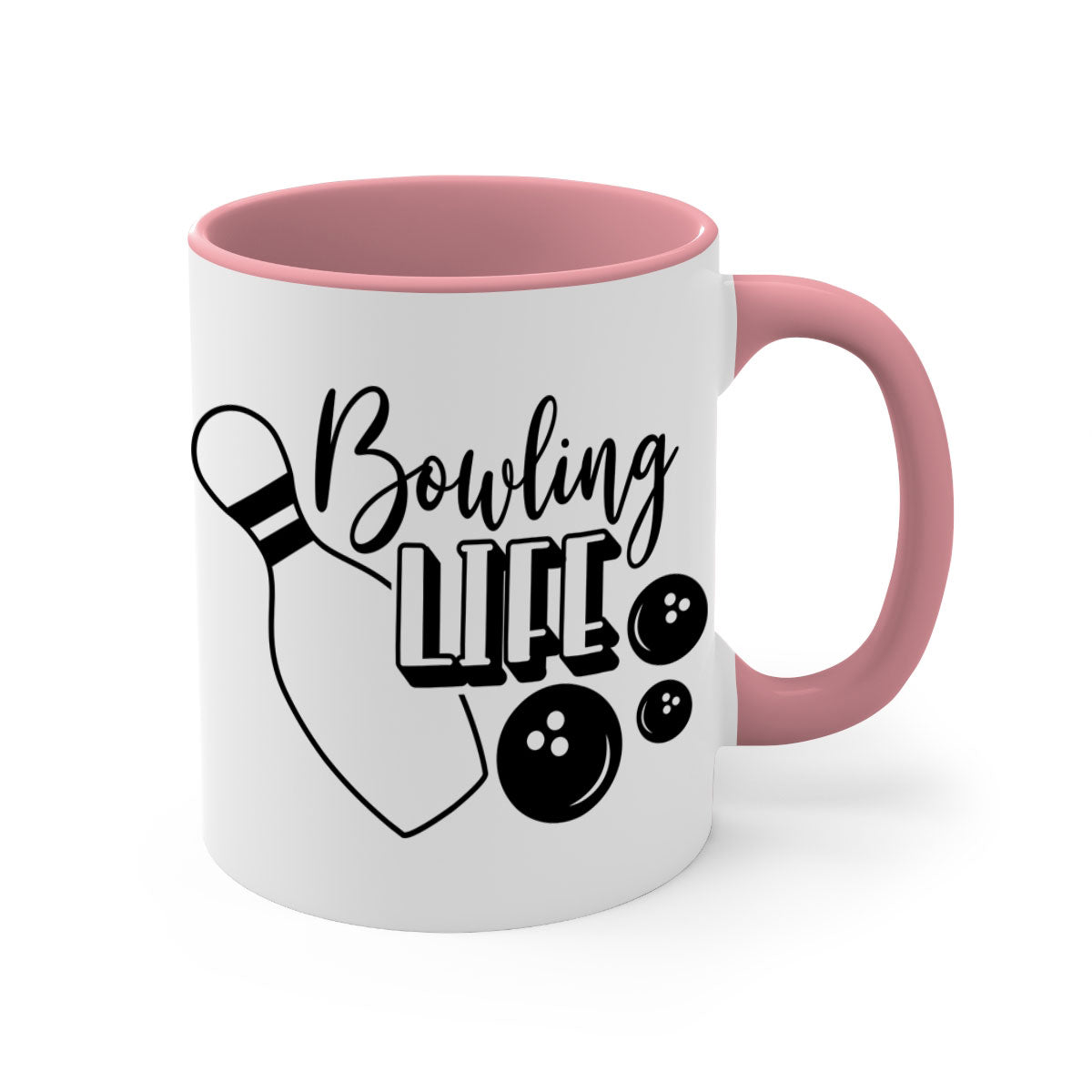 Bowling Life 1405# Mug with colorful handle and glossy finish, available in multiple colors and sizes.