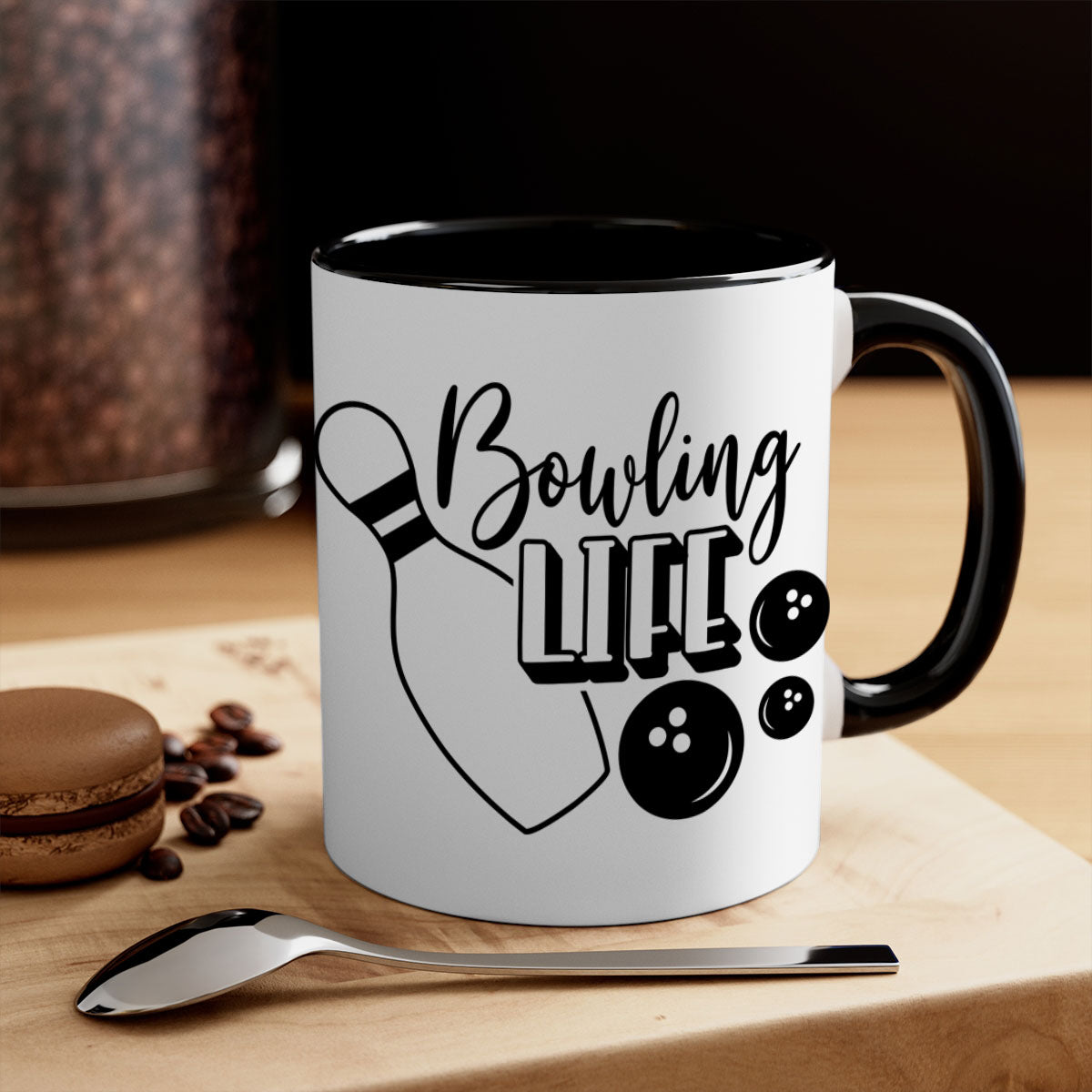 Bowling Life 1405# Mug with colorful handle and glossy finish, available in multiple colors and sizes.