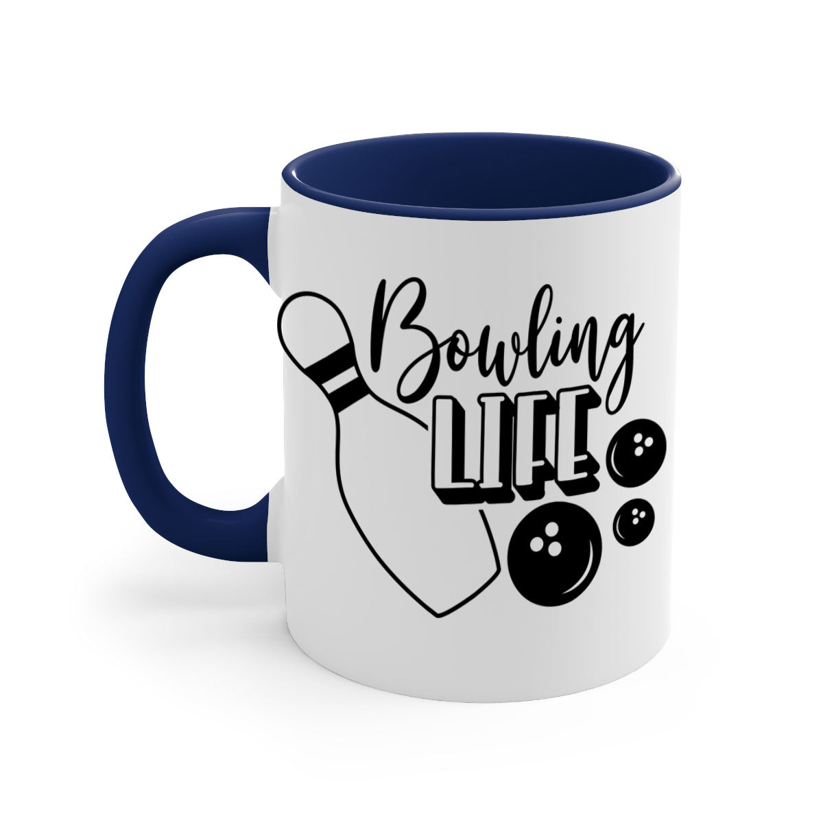 Bowling Life 1405# Mug with colorful handle and glossy finish, available in multiple colors and sizes.