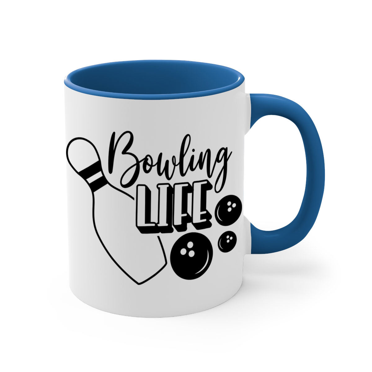 Bowling Life 1405# Mug with colorful handle and glossy finish, available in multiple colors and sizes.