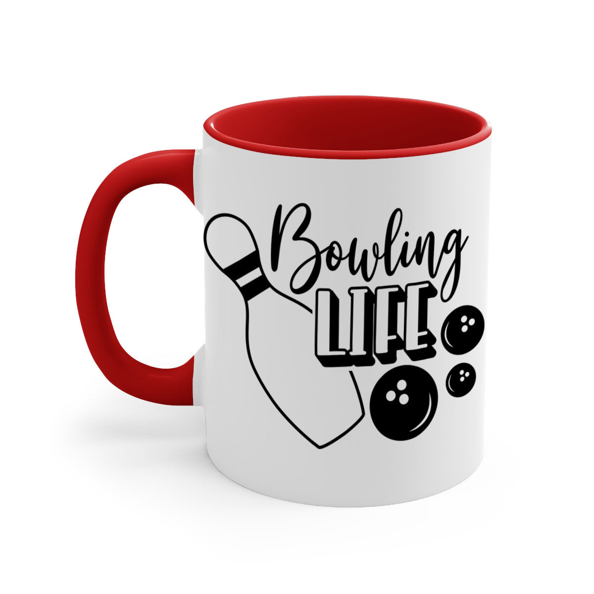 Bowling Life 1405# Mug with colorful handle and glossy finish, available in multiple colors and sizes.