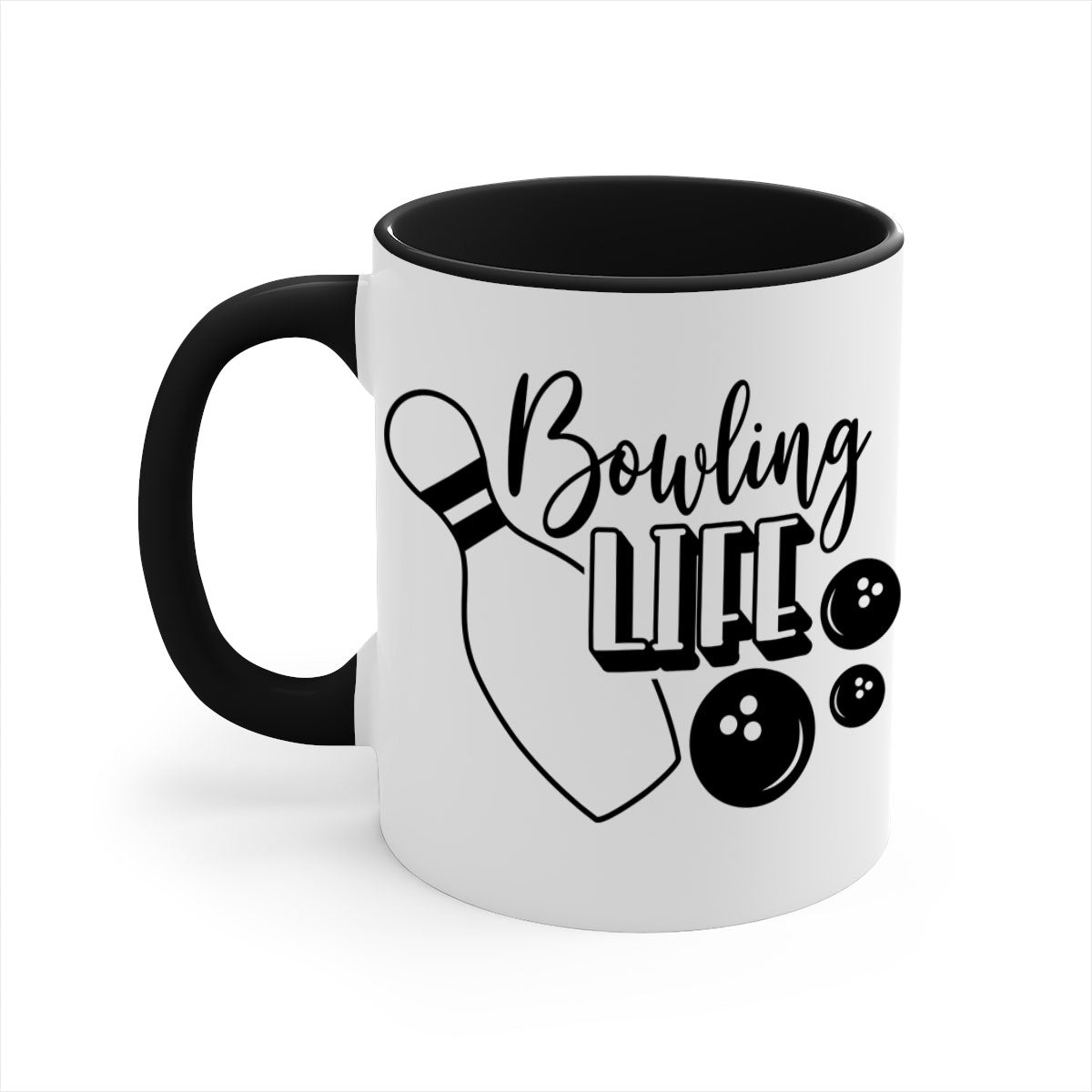 Bowling Life 1405# Mug with colorful handle and glossy finish, available in multiple colors and sizes.