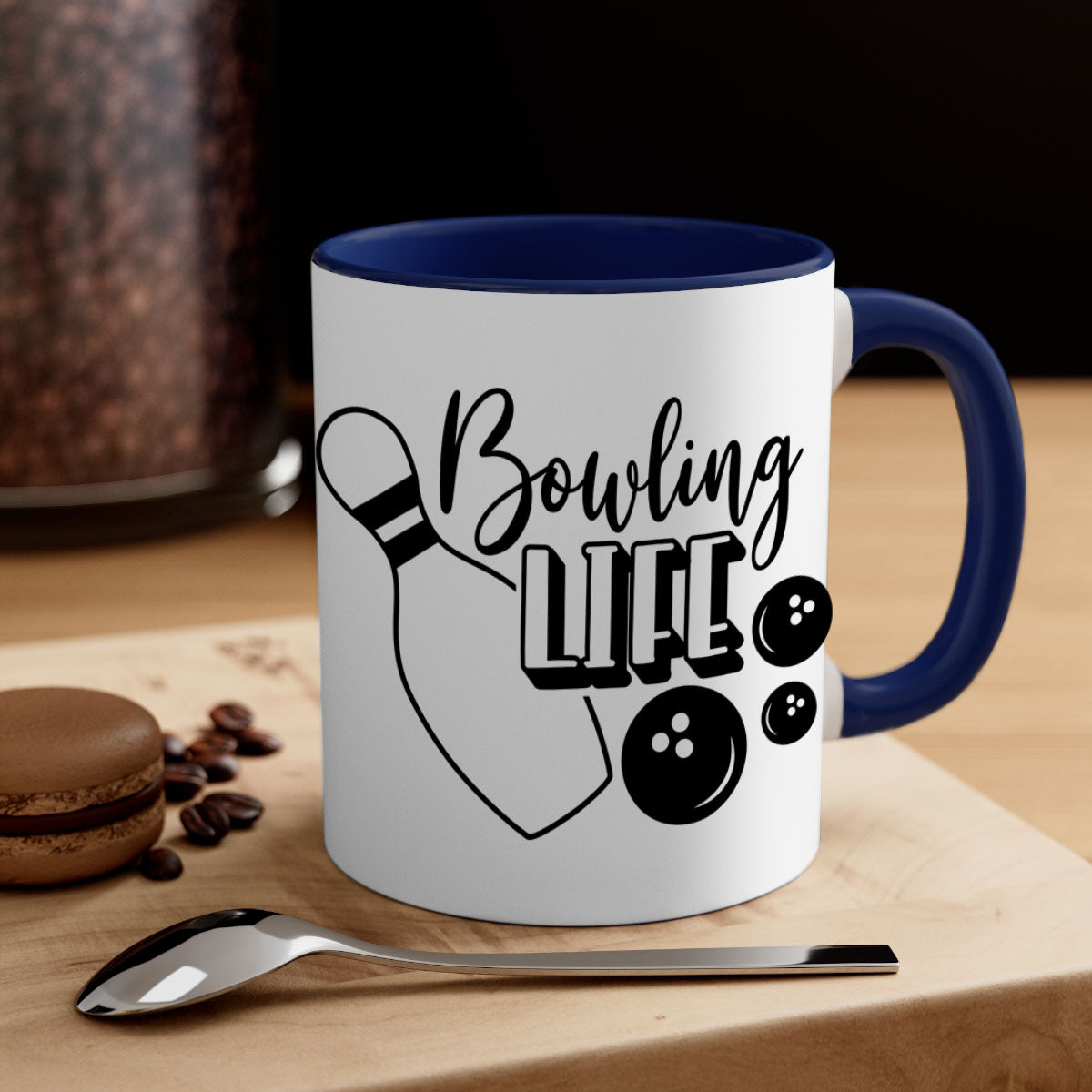 Bowling Life 1405# Mug with colorful handle and glossy finish, available in multiple colors and sizes.