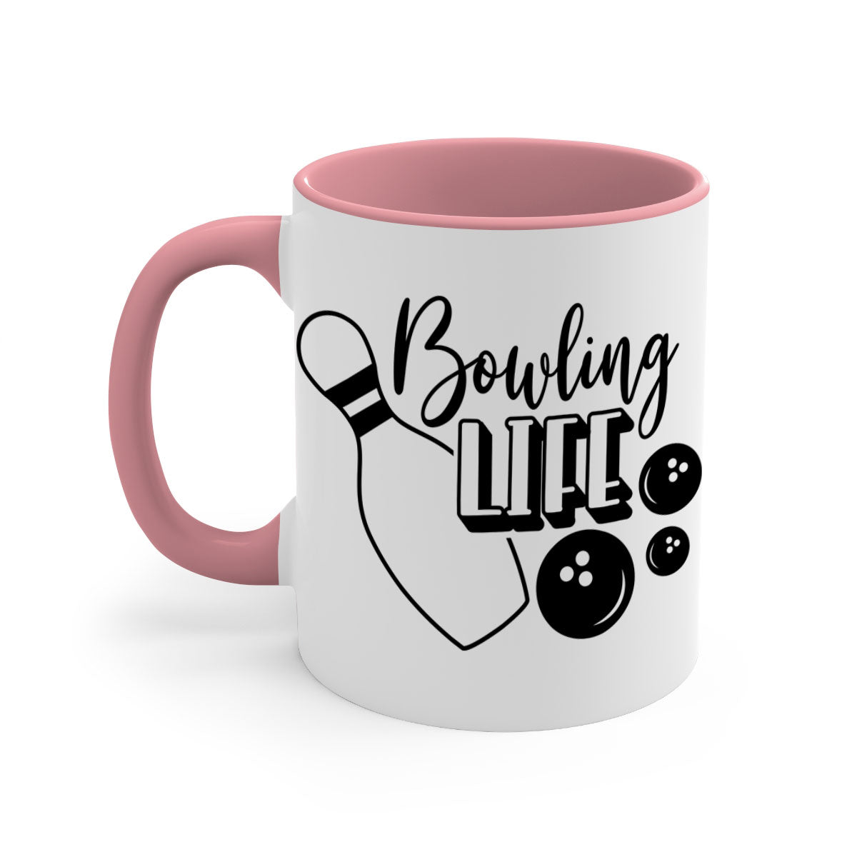 Bowling Life 1405# Mug with colorful handle and glossy finish, available in multiple colors and sizes.