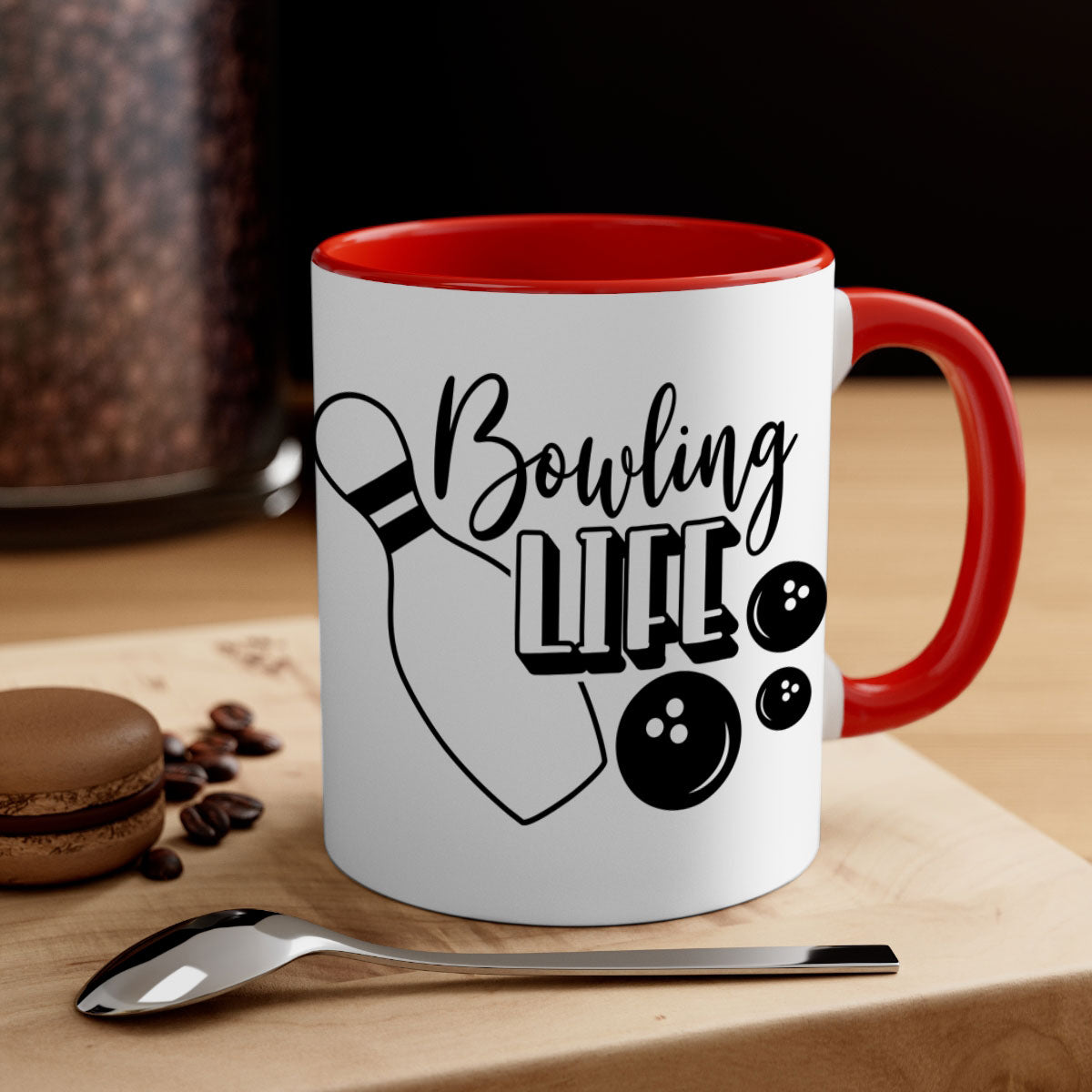 Bowling Life 1405# Mug with colorful handle and glossy finish, available in multiple colors and sizes.