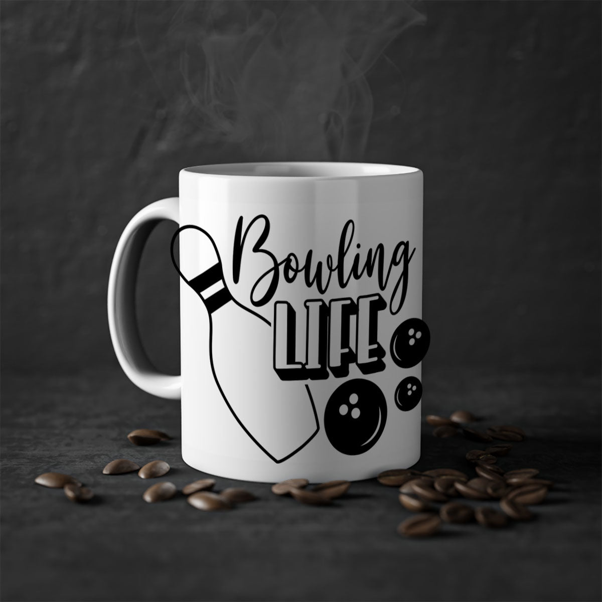 Bowling Life 1405# Mug with colorful handle and glossy finish, available in multiple colors and sizes.