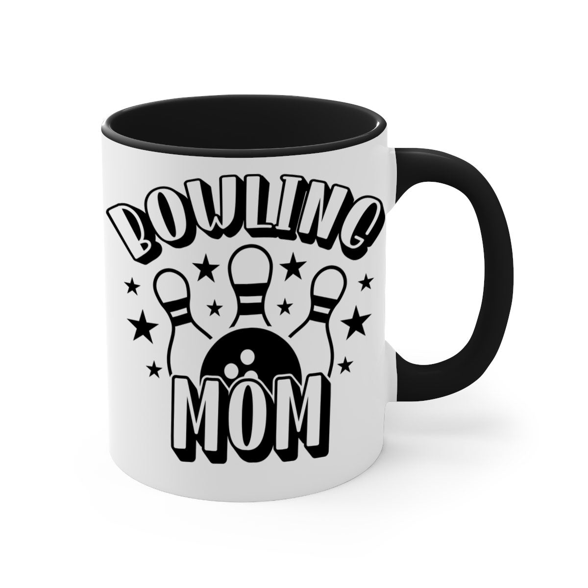 Bowling Mom 1404# Mug featuring a glossy finish, colored handle, and interior in five color options.