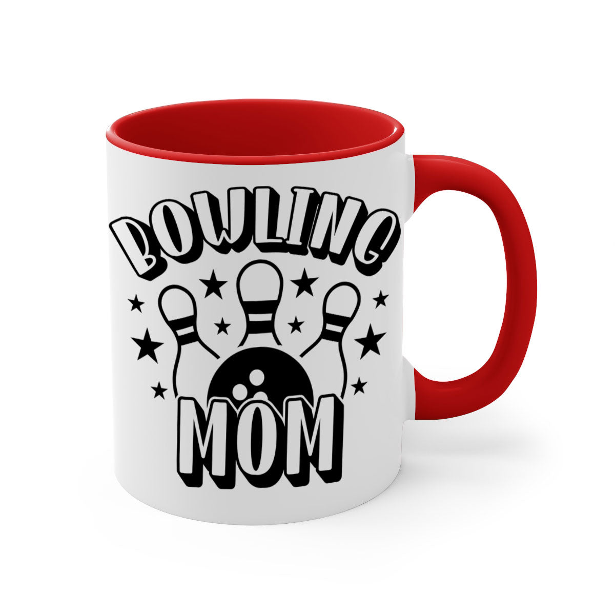 Bowling Mom 1404# Mug featuring a glossy finish, colored handle, and interior in five color options.