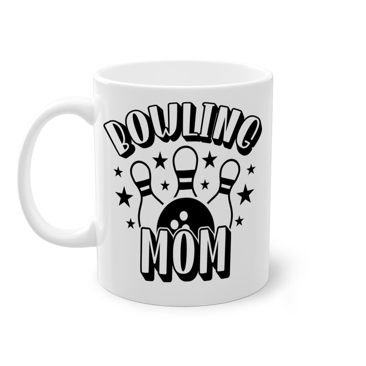 Bowling Mom 1404# Mug featuring a glossy finish, colored handle, and interior in five color options.