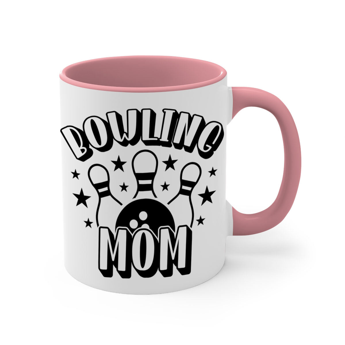 Bowling Mom 1404# Mug featuring a glossy finish, colored handle, and interior in five color options.