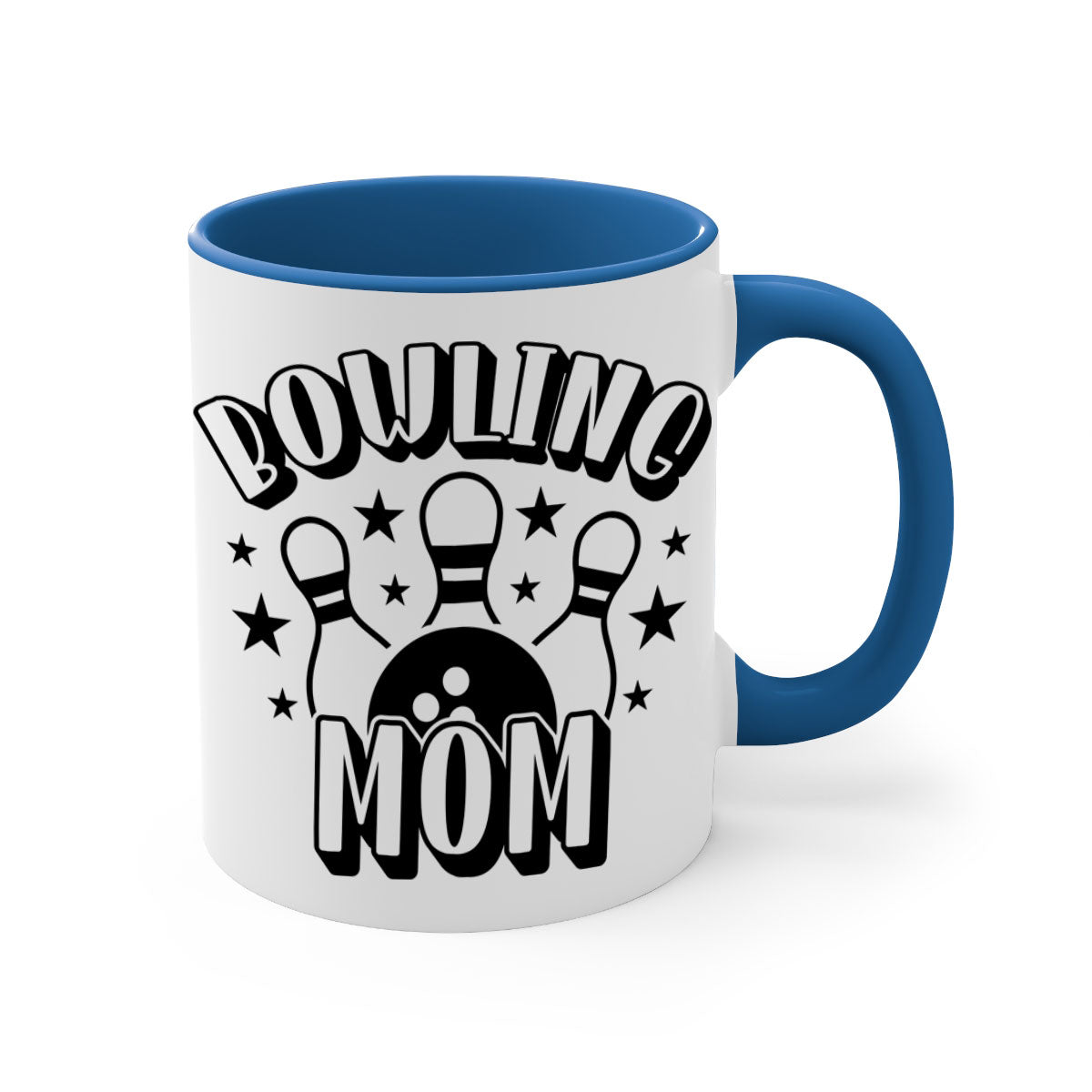 Bowling Mom 1404# Mug featuring a glossy finish, colored handle, and interior in five color options.