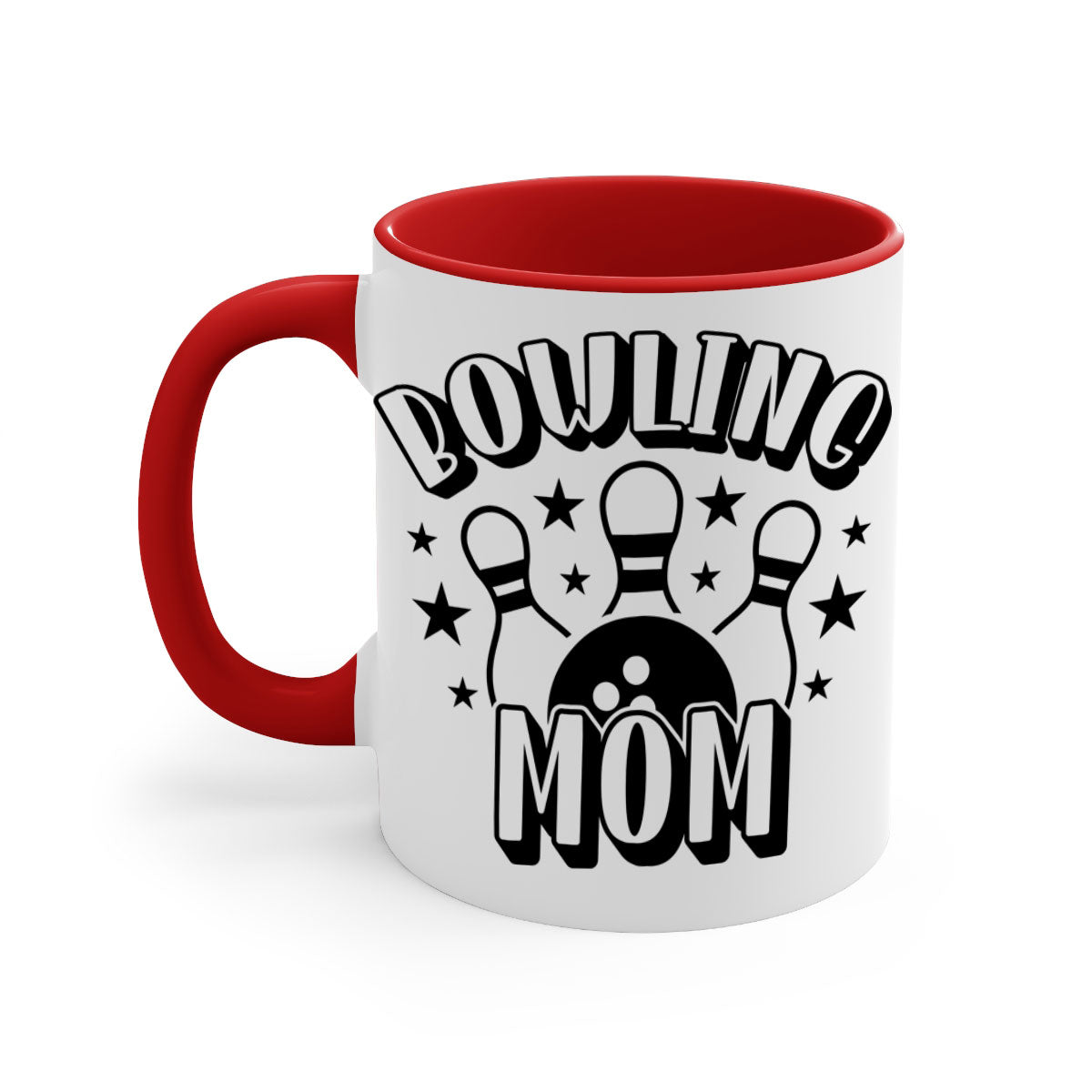 Bowling Mom 1404# Mug featuring a glossy finish, colored handle, and interior in five color options.