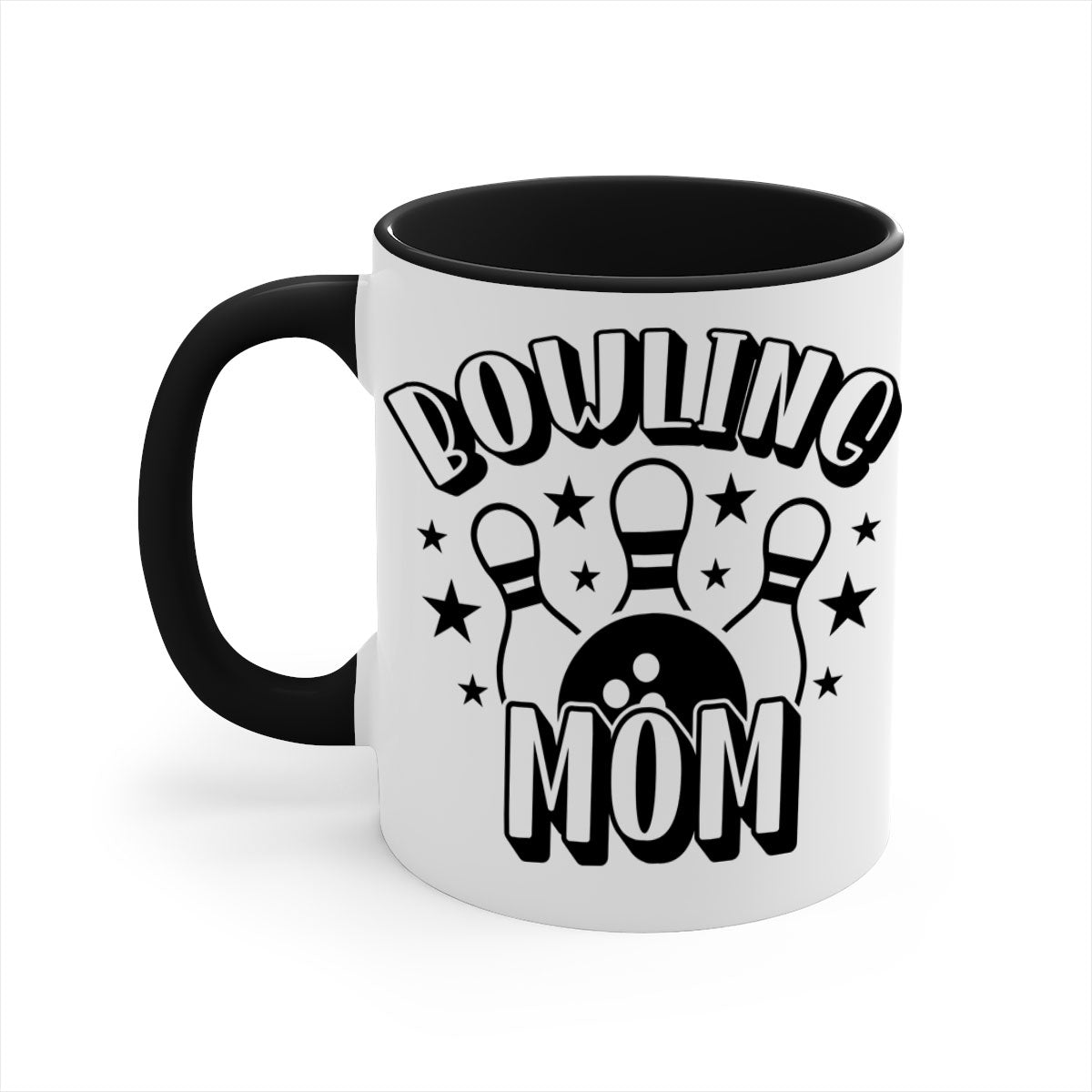 Bowling Mom 1404# Mug featuring a glossy finish, colored handle, and interior in five color options.