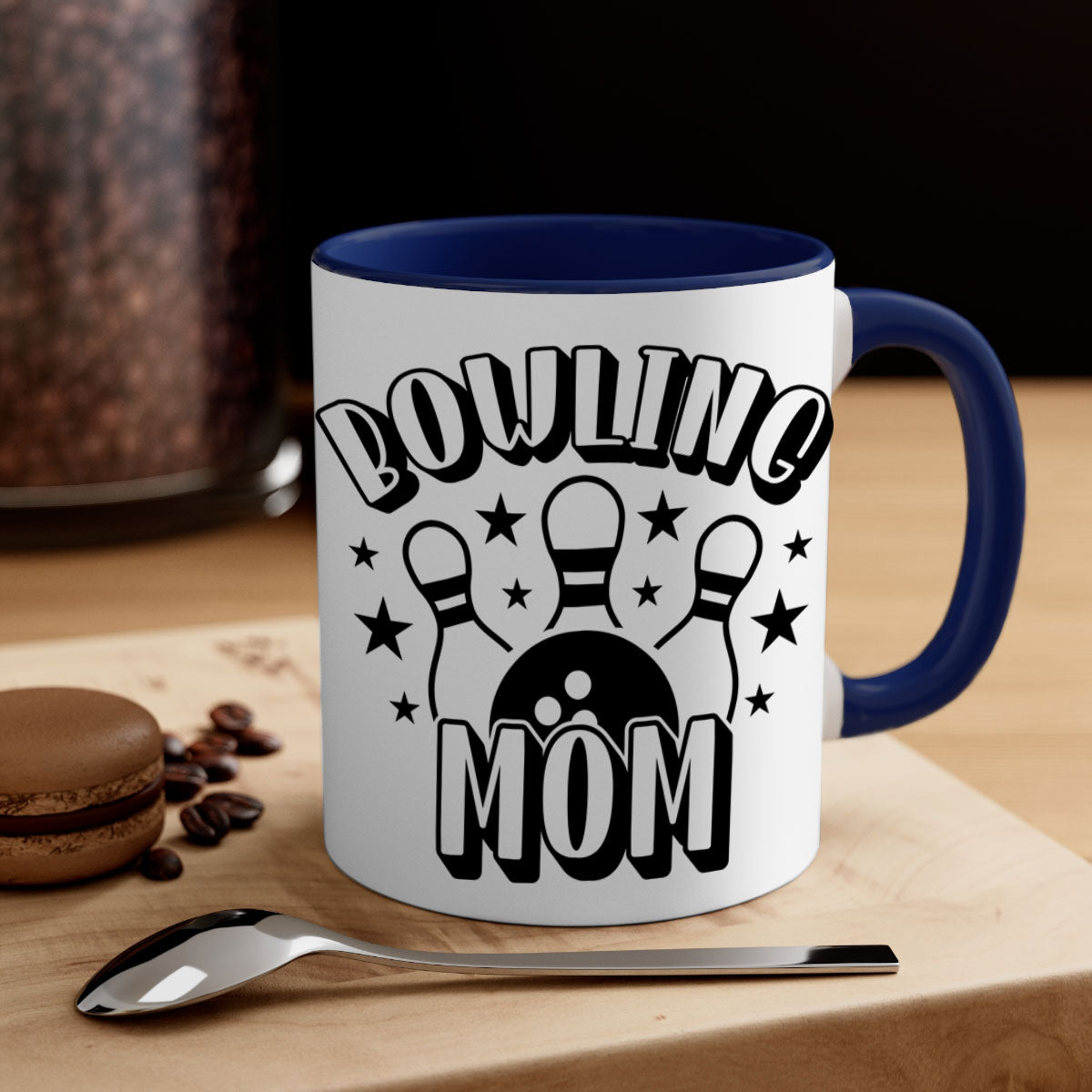 Bowling Mom 1404# Mug featuring a glossy finish, colored handle, and interior in five color options.