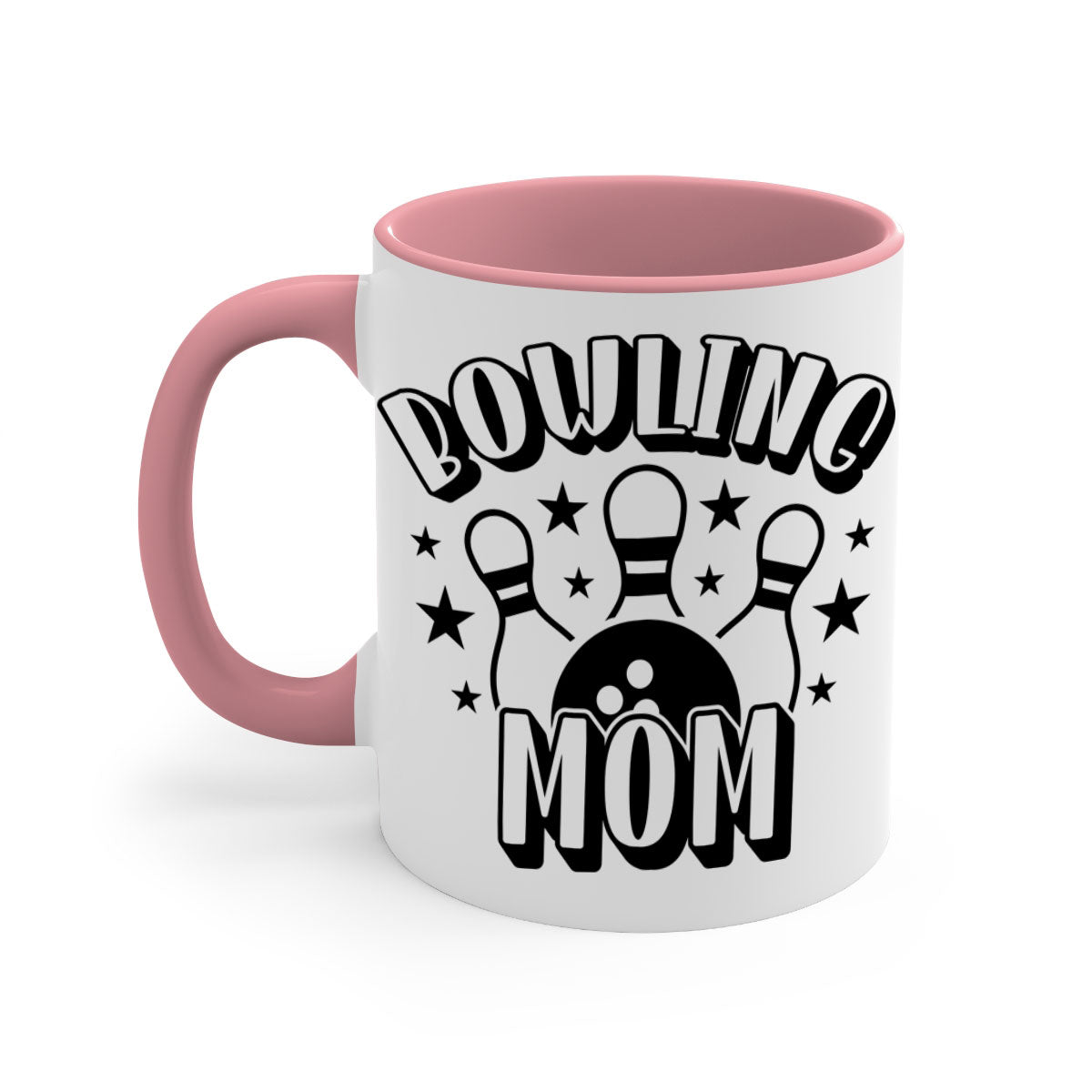 Bowling Mom 1404# Mug featuring a glossy finish, colored handle, and interior in five color options.