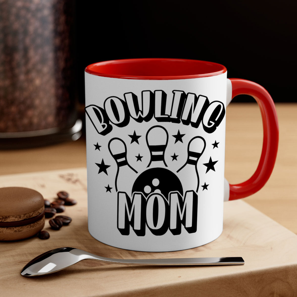 Bowling Mom 1404# Mug featuring a glossy finish, colored handle, and interior in five color options.