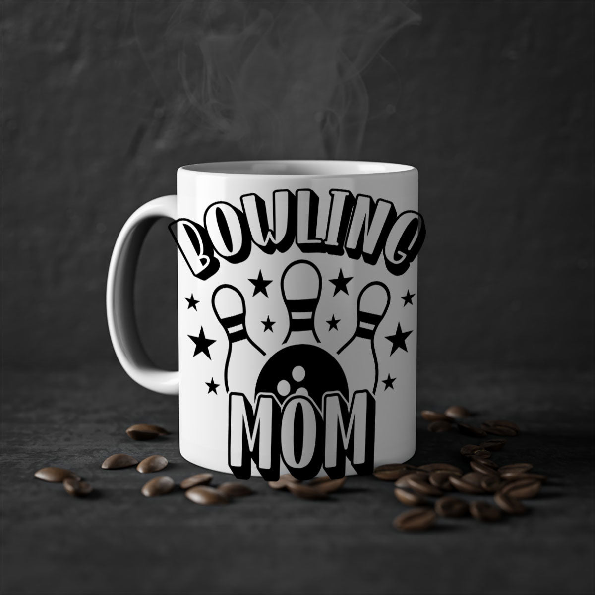 Bowling Mom 1404# Mug featuring a glossy finish, colored handle, and interior in five color options.