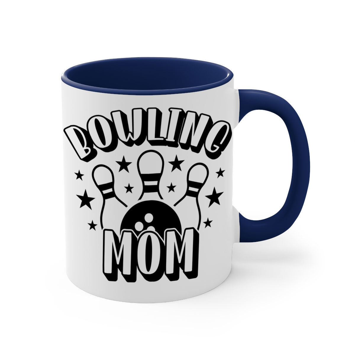 Bowling Mom 1404# Mug featuring a glossy finish, colored handle, and interior in five color options.