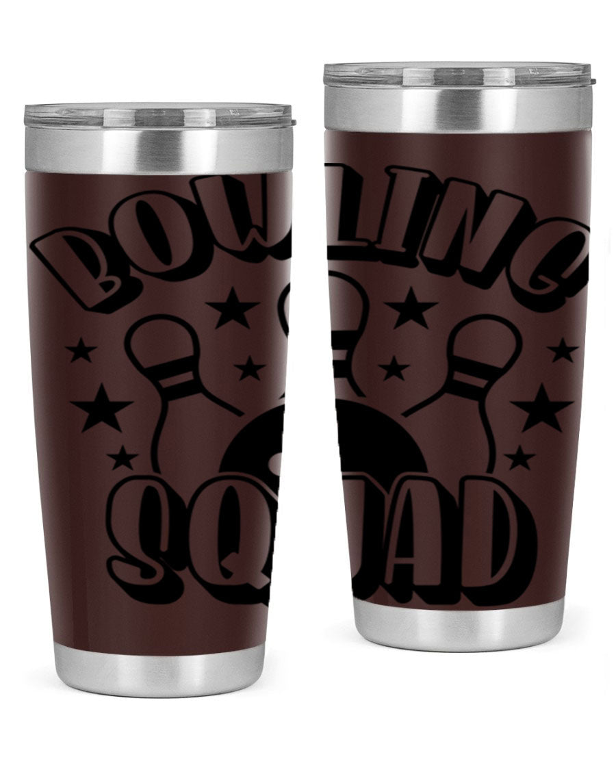 Bowling Squad 1403# 20oz Tumbler in stainless steel with a drink-thru lid, showcasing its sleek design and copper lining.