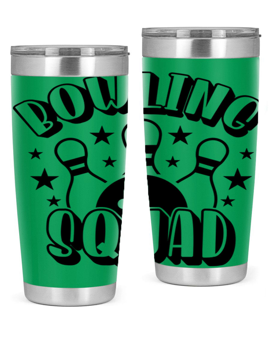 Bowling Squad 1403# 20oz Tumbler in stainless steel with a drink-thru lid, showcasing its sleek design and copper lining.