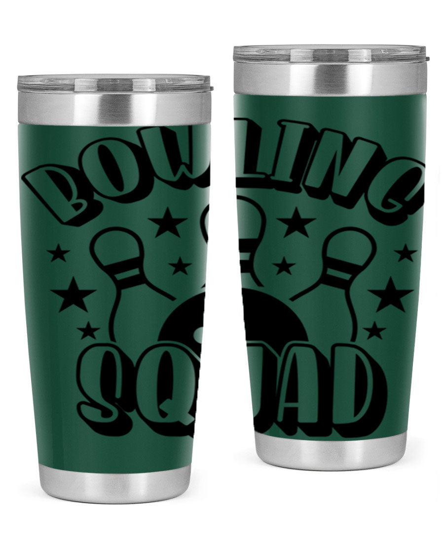 Bowling Squad 1403# 20oz Tumbler in stainless steel with a drink-thru lid, showcasing its sleek design and copper lining.