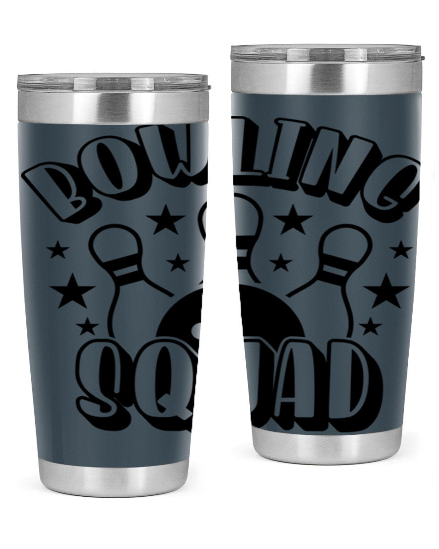 Bowling Squad 1403# 20oz Tumbler in stainless steel with a drink-thru lid, showcasing its sleek design and copper lining.