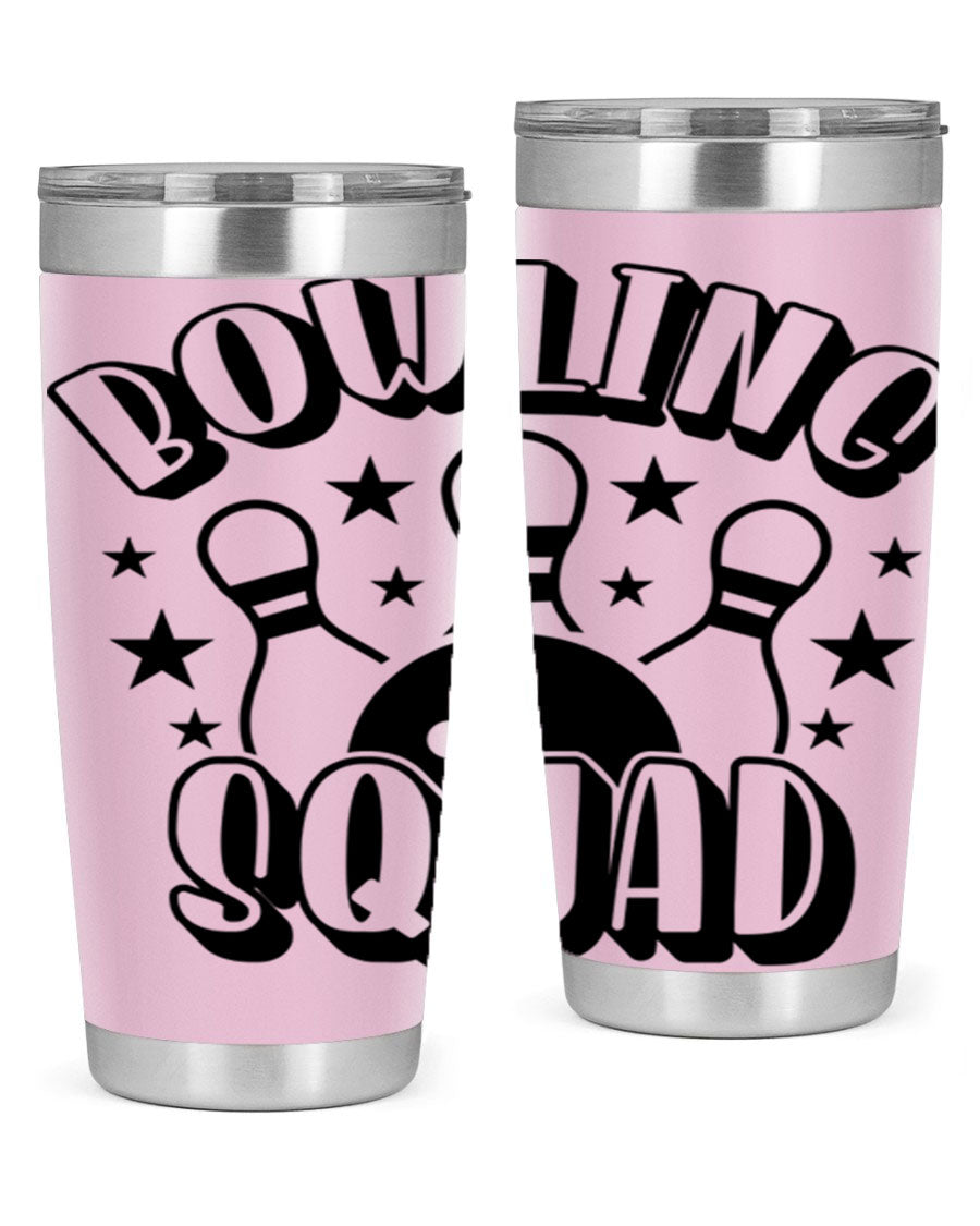 Bowling Squad 1403# 20oz Tumbler in stainless steel with a drink-thru lid, showcasing its sleek design and copper lining.