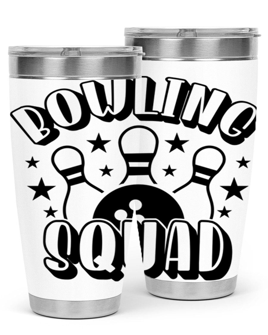 Bowling Squad 1403# 20oz Tumbler in stainless steel with a drink-thru lid, showcasing its sleek design and copper lining.