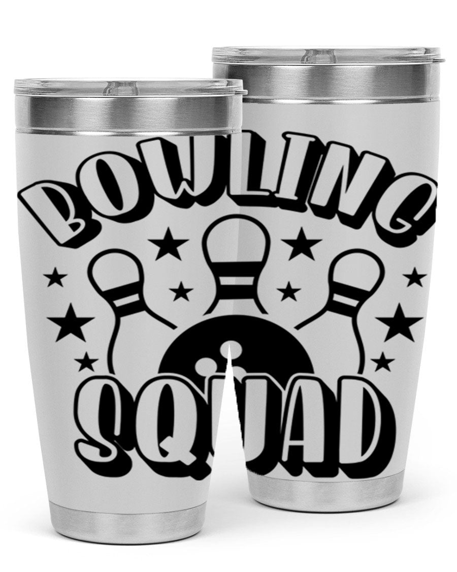 Bowling Squad 1403# 20oz Tumbler in stainless steel with a drink-thru lid, showcasing its sleek design and copper lining.