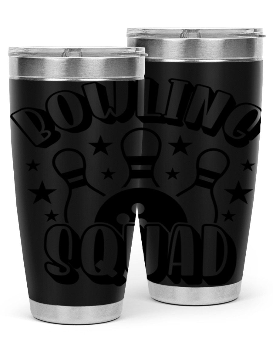 Bowling Squad 1403# 20oz Tumbler in stainless steel with a drink-thru lid, showcasing its sleek design and copper lining.